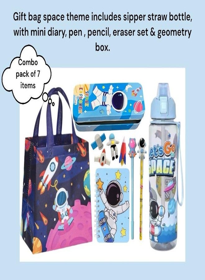 Le Delite Space Astronaut Theme Stationery Gift Set - 7-Piece Combo with Diary, Pencil Box, Eraser, Pen, Pencil,Astronaut Display sipper Water Bottle & Gift Bag for Kids (Multicolor Combo) - Image 2